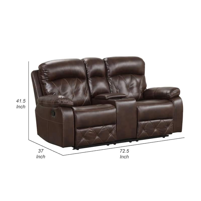 Kesy Manual Recliner Loveseat, Pillow Top Arms, Brown Faux Leather