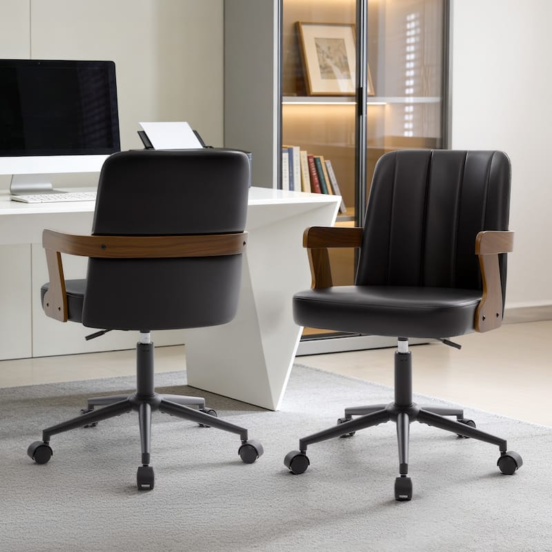 Swivel Home Office Chair Adjustable Height Desk Chair with Wheels and Armrests - 32.7"-36.6"H x 19.9"W x 22.8"D - Black-PU back-Set of 2