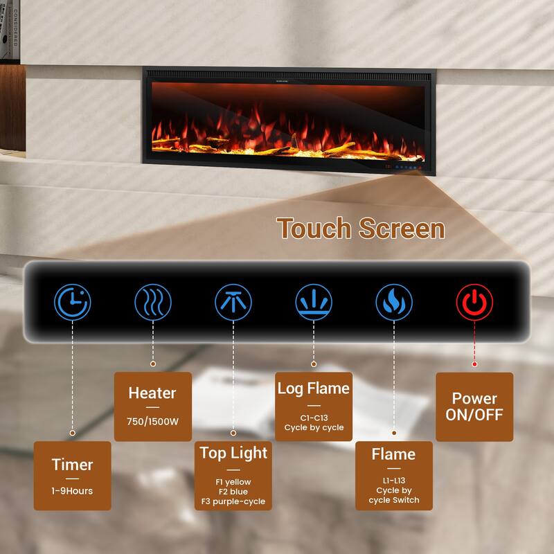 Clihome 42-88 INCH Recessed Wall-Mounted Intelligent Control Electric Fireplace