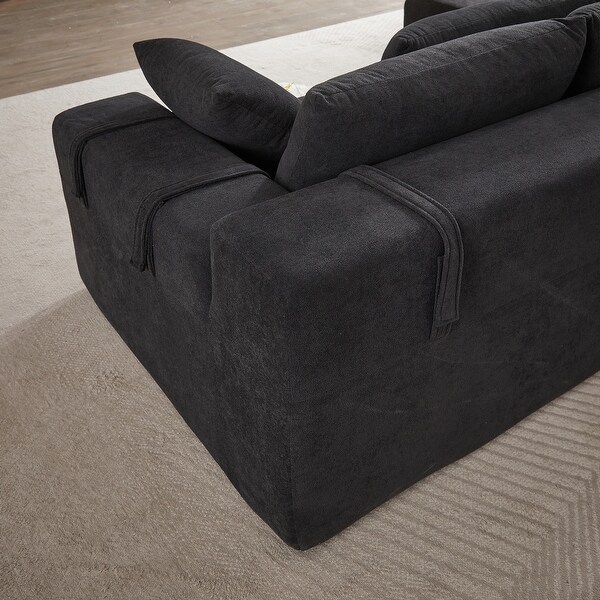 L-shape Black Sectional Sofa with Left Chaise Floor Lounge Sofa