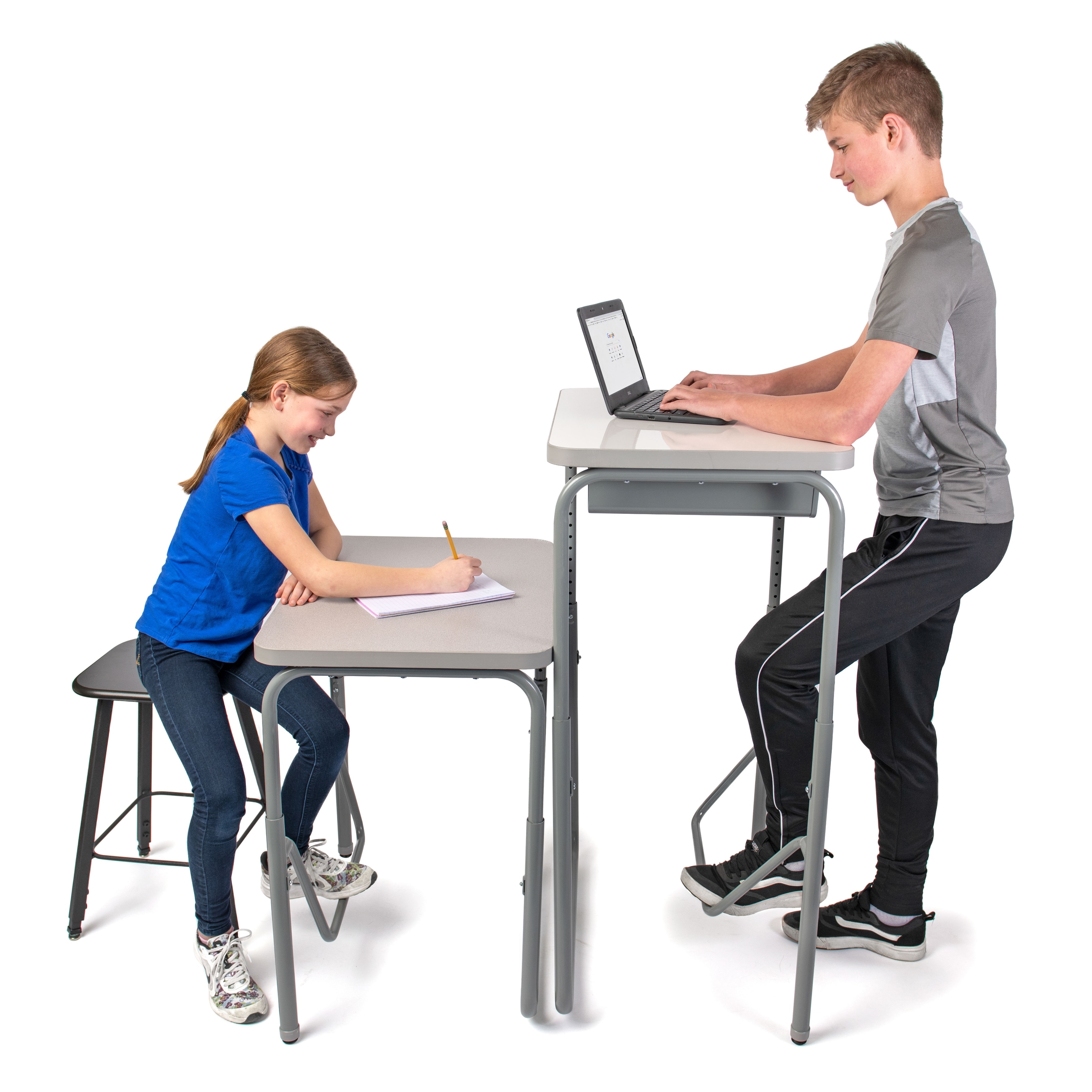 Height Adjustable Kid Desk with Book Box, Dray Erase Surface and Swinging Footrest