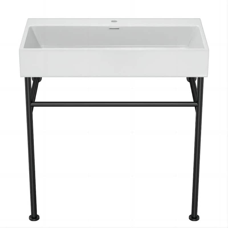 Dornberg 30" Bathroom Ceramic Console Sink White Basin and Legs with Overflow
