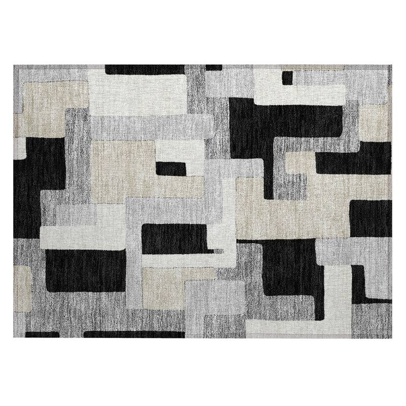 Machine Washable Indoor/ Outdoor Contempoary Blocks Chantille Rug