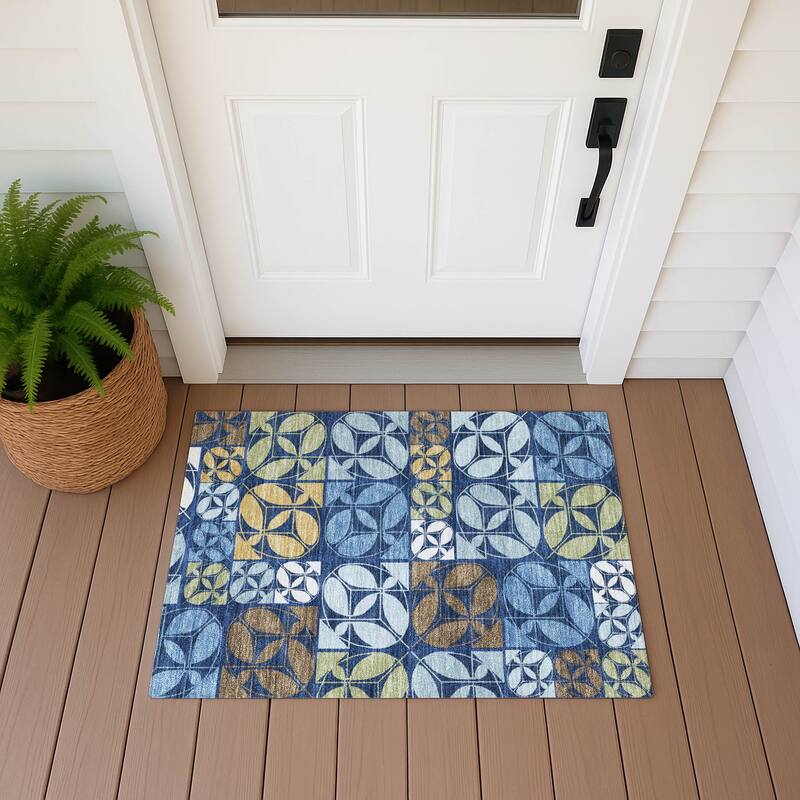 Machine Washable Indoor/ Outdoor Patch Lupton Chantille Rug - Navy - 1'8" x 2'6"