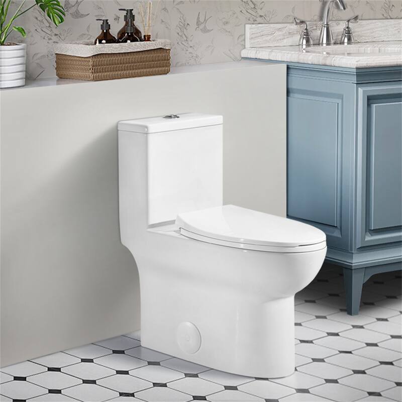 Elongated One-Piece Toilet with Soft-Close Seat - White