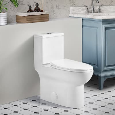 Elongated One-Piece Toilet with Soft-Close Seat