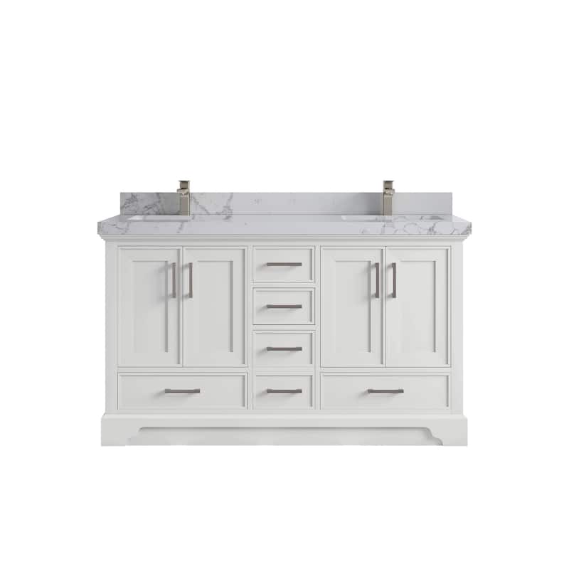 Willow Collections 60 in. W x 22 in. D Charlotte Double Sink Bathroom Vanity with Countertop - 2”Venatino - White