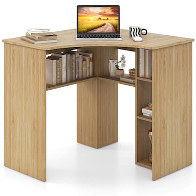 Costway L-Shaped Computer Desk with Storage Shelves Adjustable Shelf