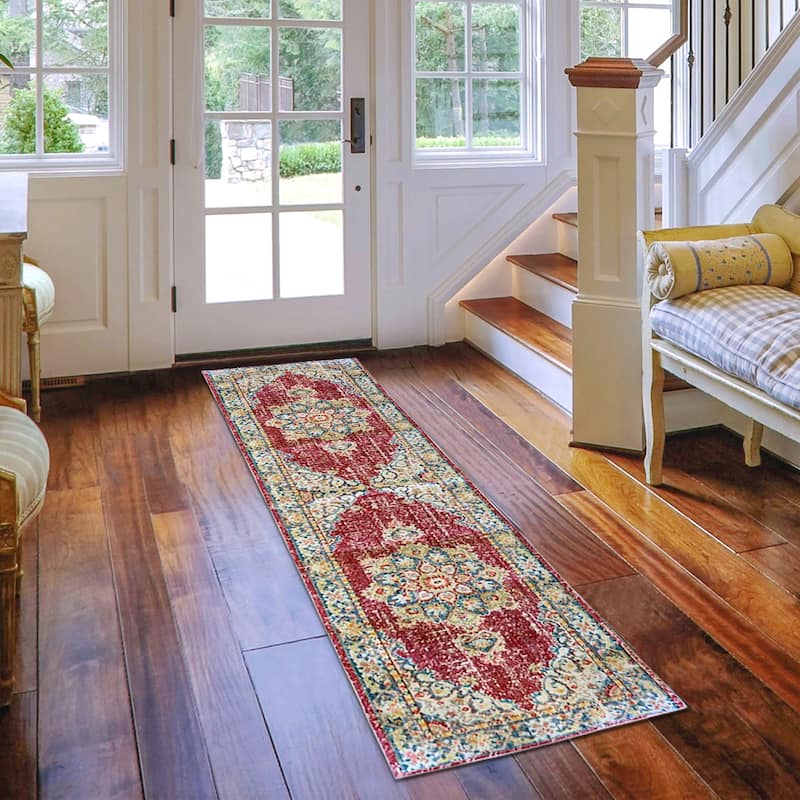 Copper Grove Lancaster Vintage Polyester Area Rug - 2'6" x 8' Runner - Red