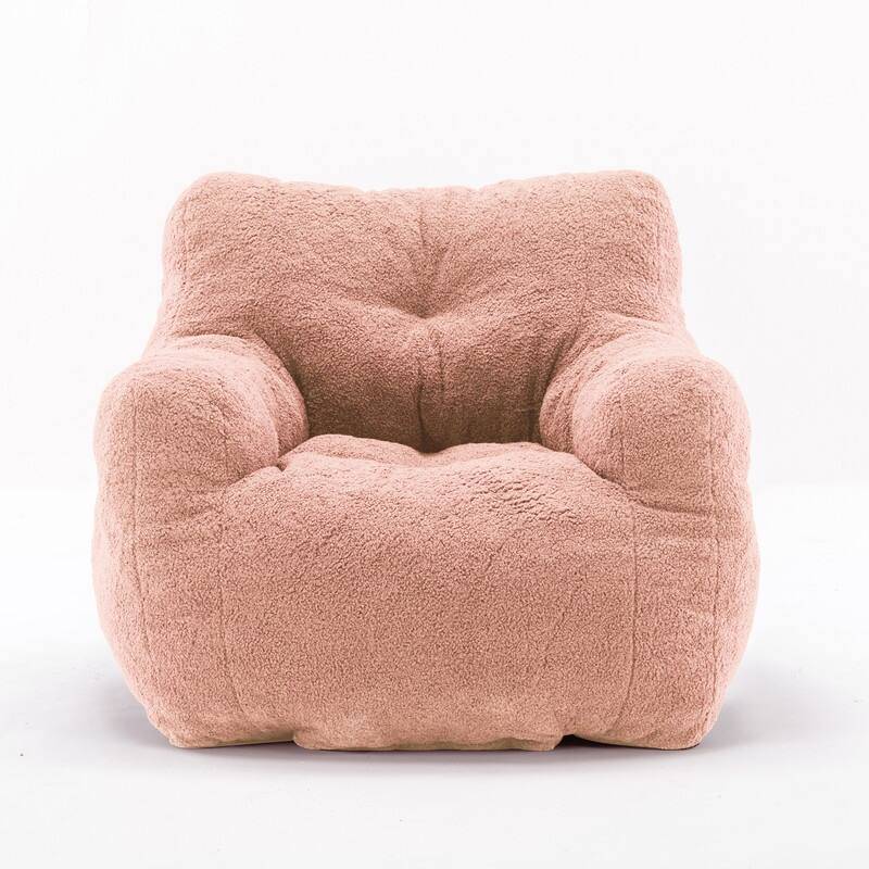 Grondin Mid-Century Modern Faux Fur Fabric Upholstery Bean Bag Chair Tufted Foam Padding Lazy Sofa with Armrests