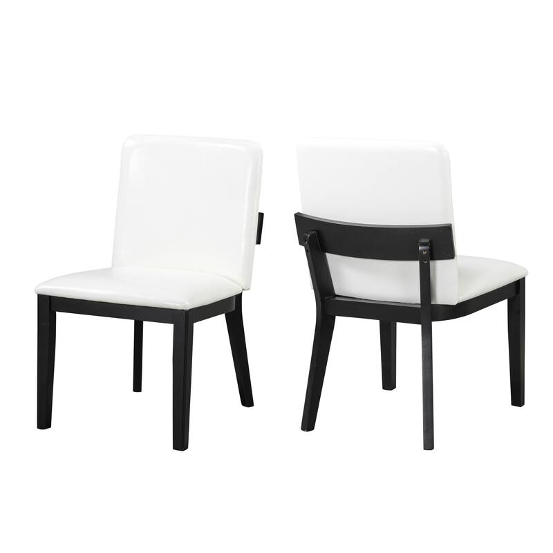 Faux Leather Glossy Dining Chair Set of 2, Modern Upholstered Dining Chair with Wooden Legs Armless Kitchen Side Chair - Black White