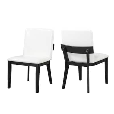 Faux Leather Glossy Dining Chair Set of 2, Modern Upholstered Dining Chair with Wooden Legs Armless Kitchen Side Chair