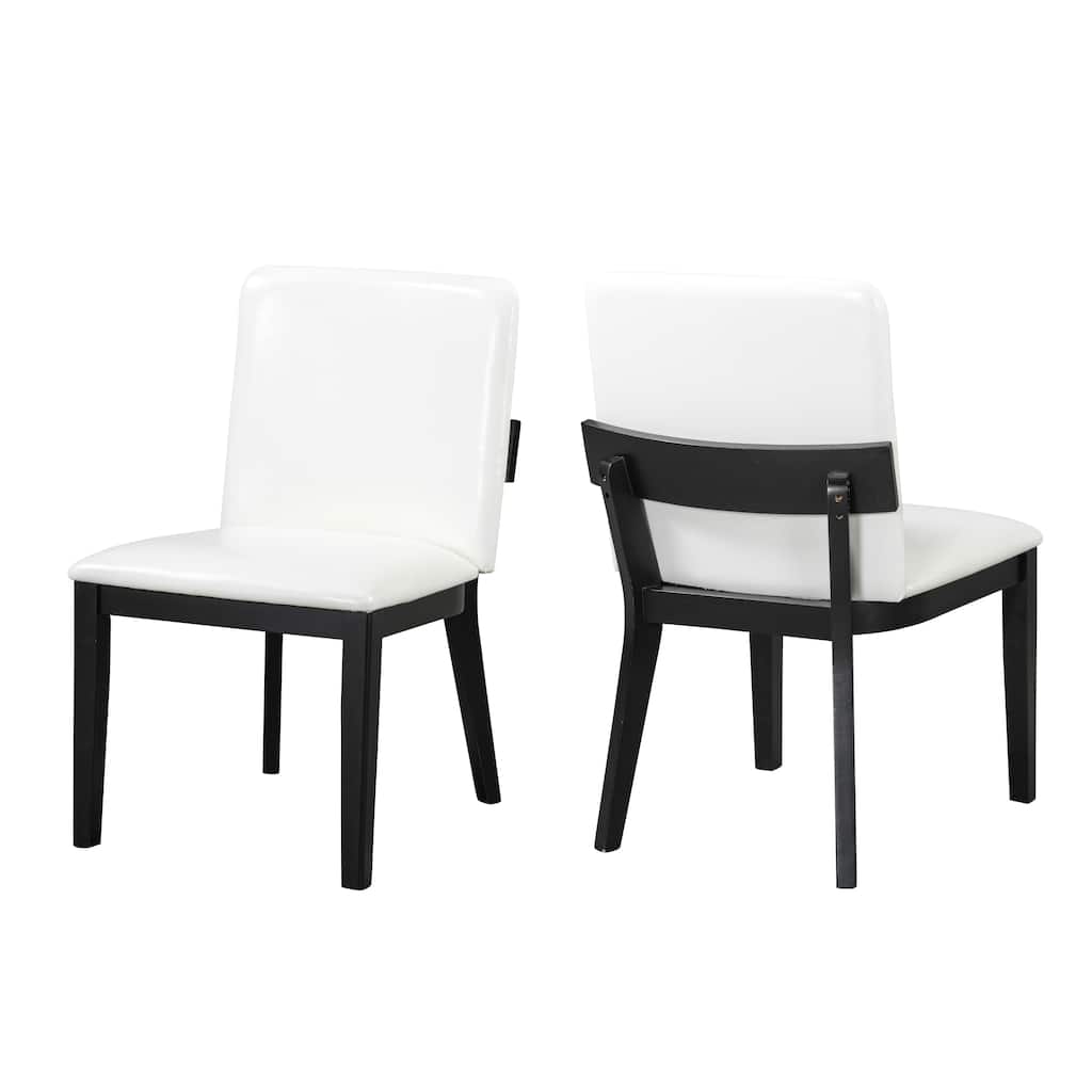 Faux Leather Glossy Dining Chair Set of 2, Modern Upholstered Dining Chair with Wooden Legs Armless Kitchen Side Chair
