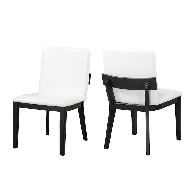 Modern Black-Finish Wood & White Glossy PU Leather Upholstered Dining Chairs Set of 2 - White+Black
