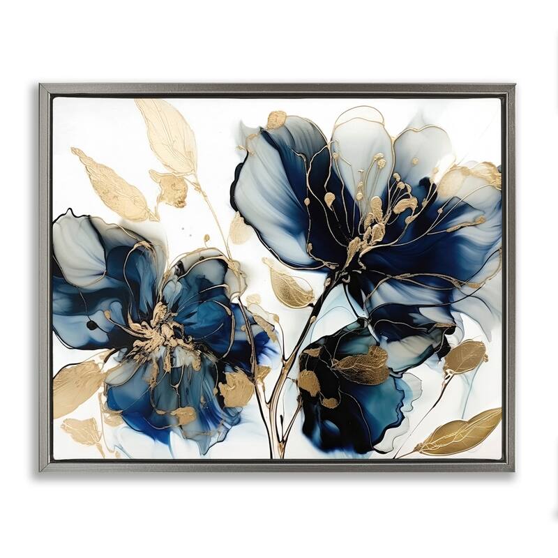 Stupell Blue Modern Flowers Framed Floater Canvas Wall Art Design by LSR Design Studio