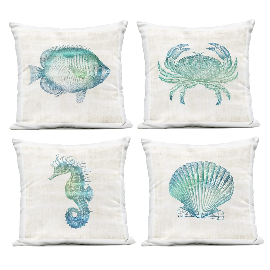 Stupell Aquatic Sea Life Impressions Printed Outdoor Throw Pillow Design by Susan Arnot (Set of 4)