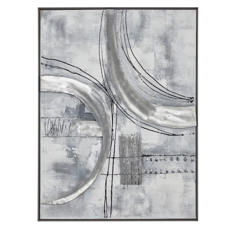 Canvas Abstract Framed Wall Art with Black Frame - Gray - Roche River Decor