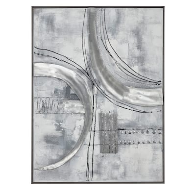 Canvas Abstract Framed Wall Art with Black Frame - Gray - Roche River Decor