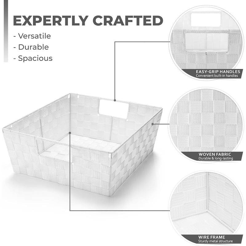 Sorbus Woven Basket Bin Shelf Storage Stackable with Woven Straps & Built-in Carry Handles - Set of 3 - 15.12" L x 13" W x 6" H