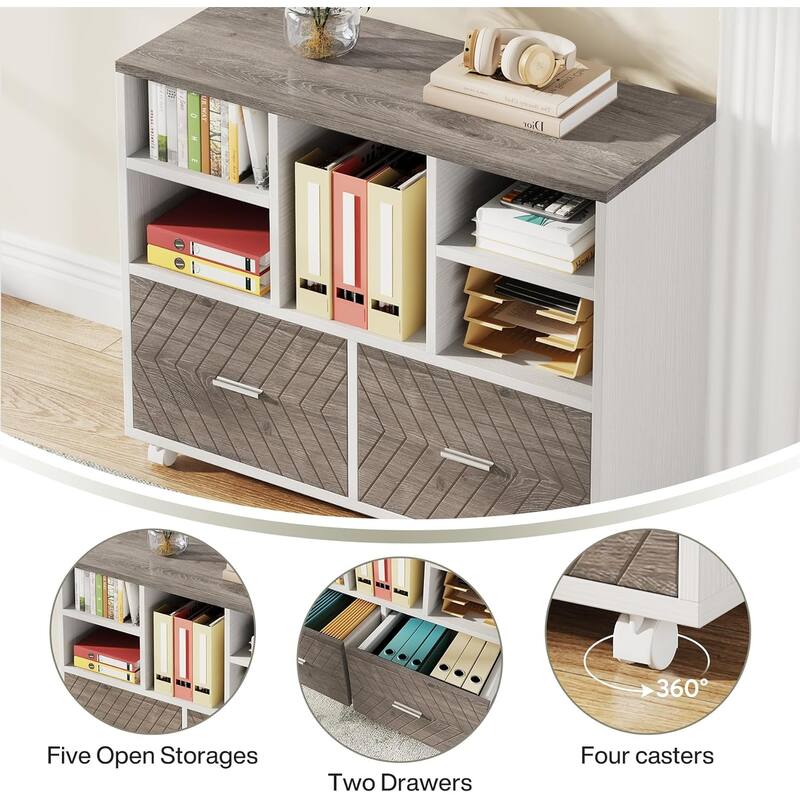 2-Drawer Wood Mobile File Cabinet Holds Letter Size Files with Shelves, Home Office Printer Stand