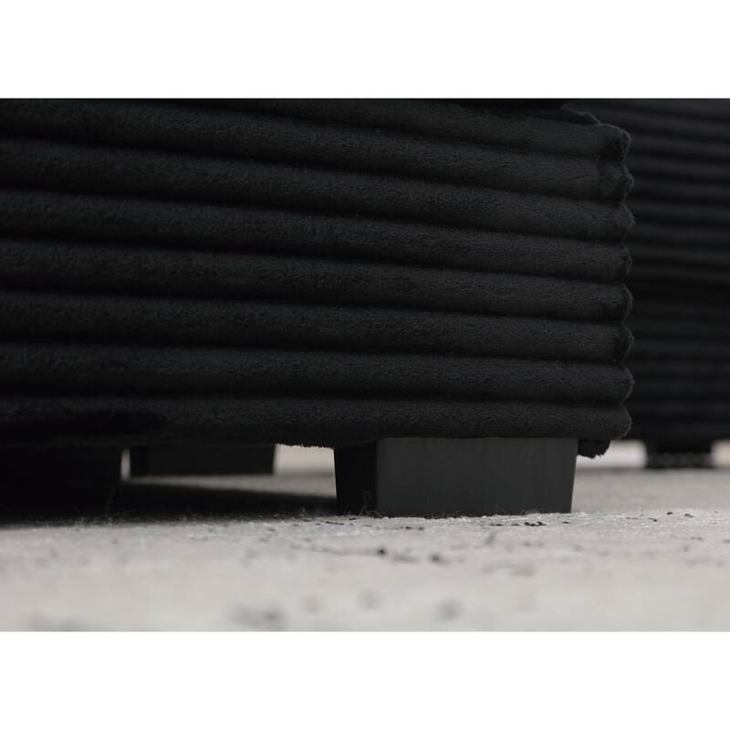 Oversized Two-Piece Corduroy L Shaped Sofa with Right Chaise Daybed and Eight Throw Pillows, Black