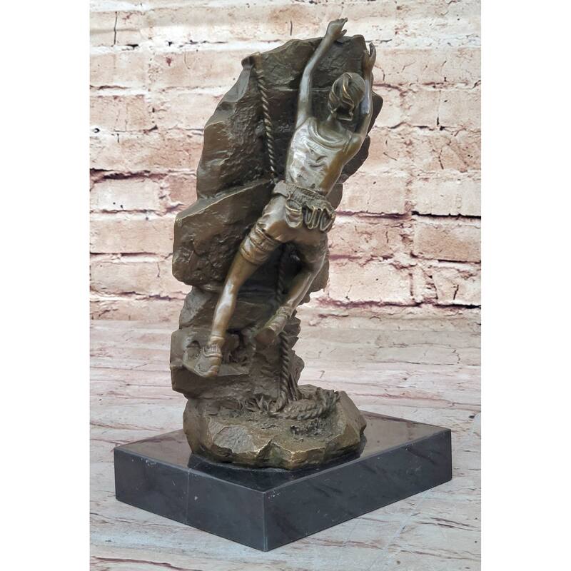 Female Rock Climber Mountaineering Scaling Wall Bouldering Alpinism Bronze Sculpture Statue