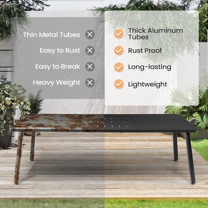 9PC Patio Outdoor Aluminum Dining Set with Umbrella Hole with Stackable Chairs