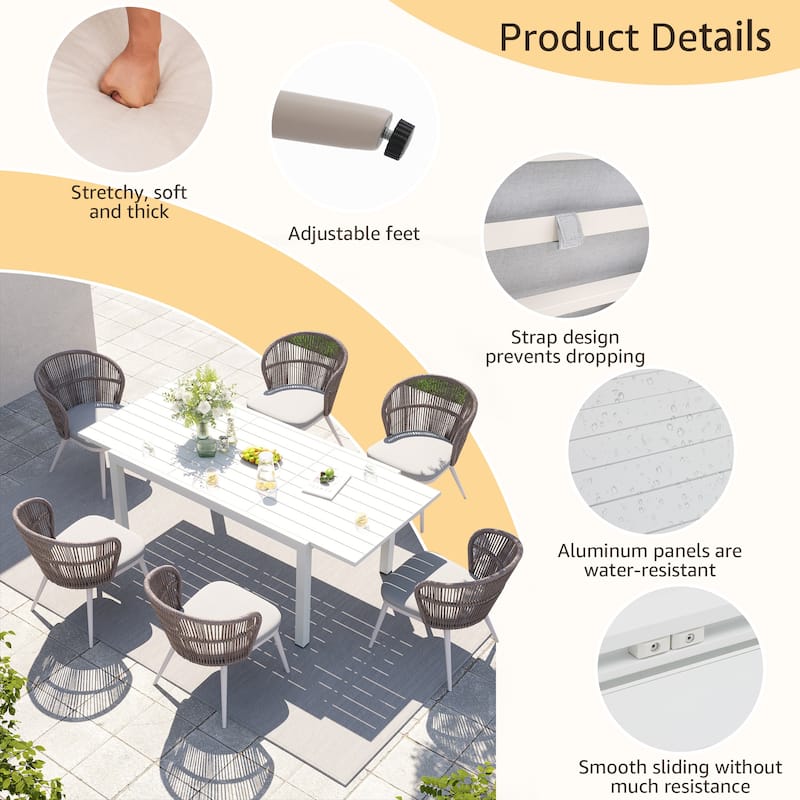 Outdoor Patio Dining Set Chairs and Extendable Table