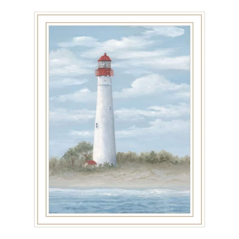 TrendyDecor4U Coastal "Cape May Light" Framed Print Wall Art - White