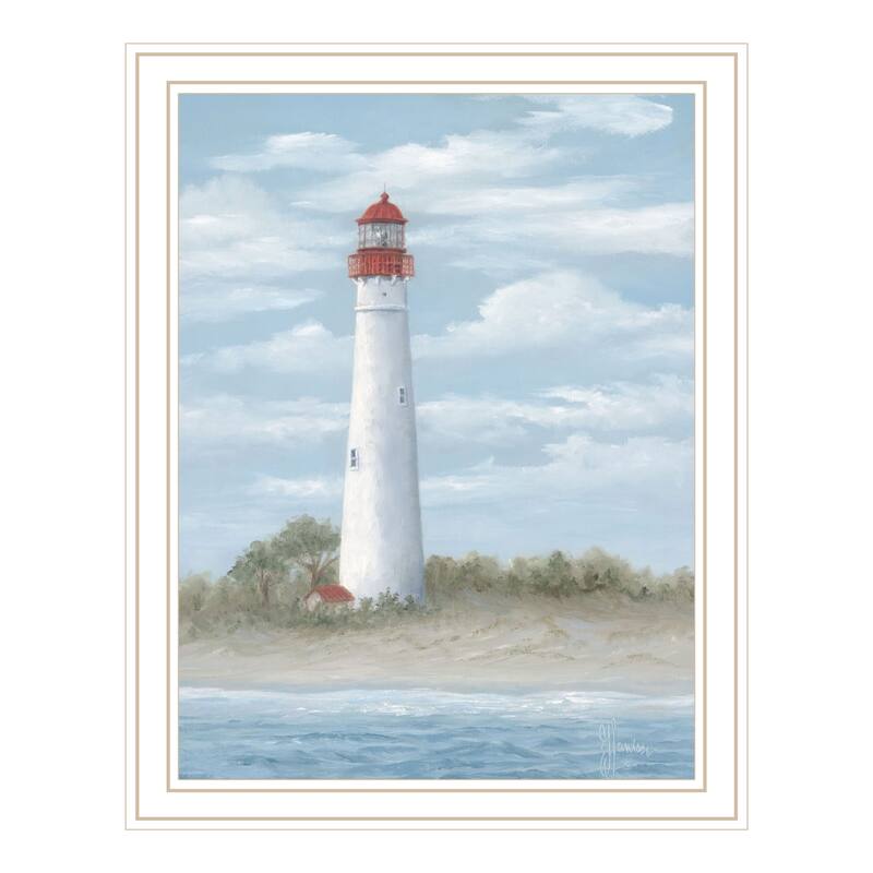 TrendyDecor4U Coastal "Cape May Light" Framed Print Wall Art - White