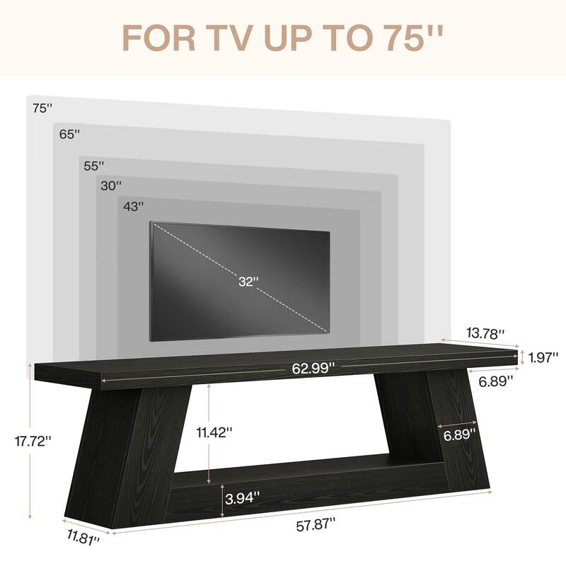 63" TV Stand for 55/60/65/75-Inch TVs, Rustic Media TV Console