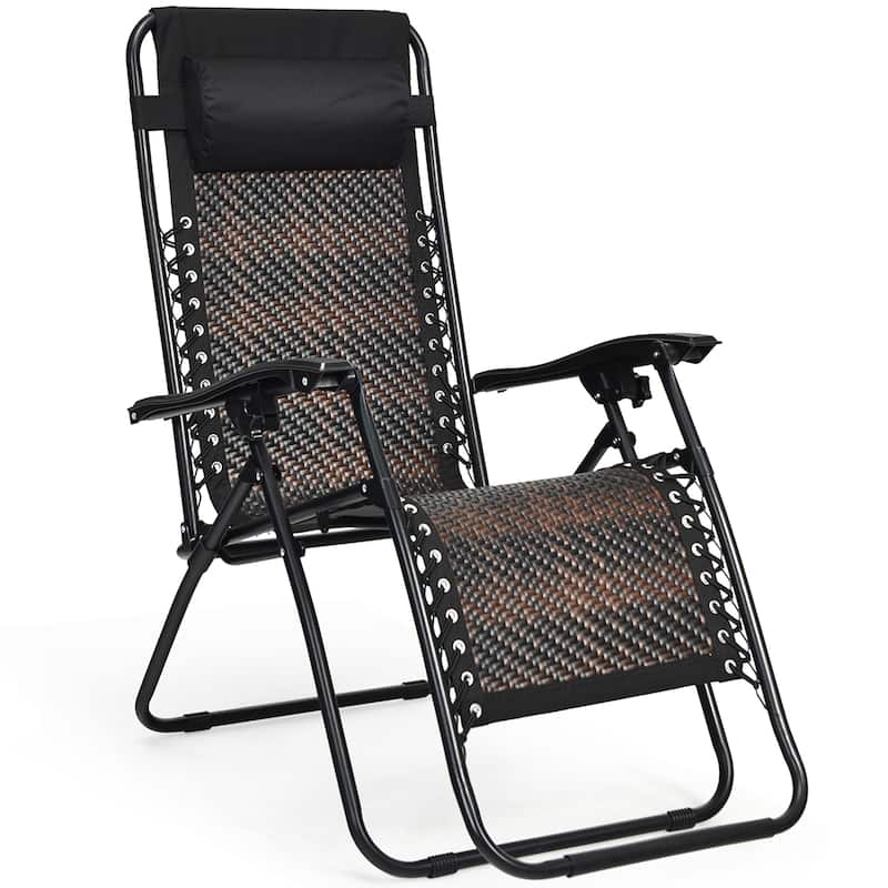 Costway 2PCS Patio Rattan Zero Gravity Lounge Chair Folding Recliner