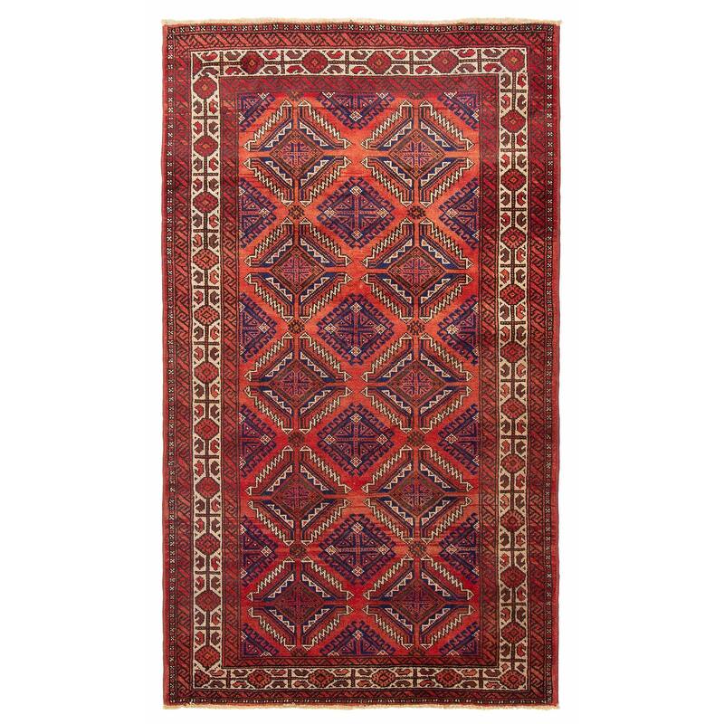 ECARPETGALLERY Hand-knotted Baluch Red Wool Rug - 3'11 x 6'11 - Red - 3'11 x 6'11