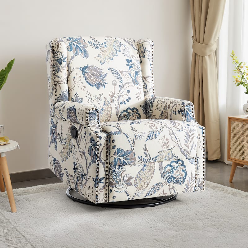 UIXE Roderich Farmhouse Floral Print Swivel Rocker Push Back Recliner