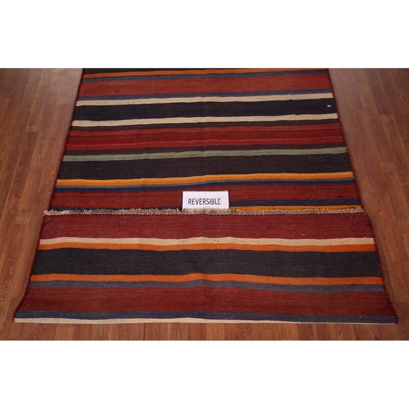 Striped Kilim Persian Area Rug Hand-Woven Wool Carpet - 5'9"x 8'8"