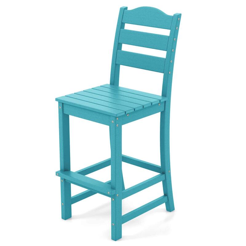 Gymax Set of 2 HDPE Bar Stool Patio Tall Chair Backrest Footrest All