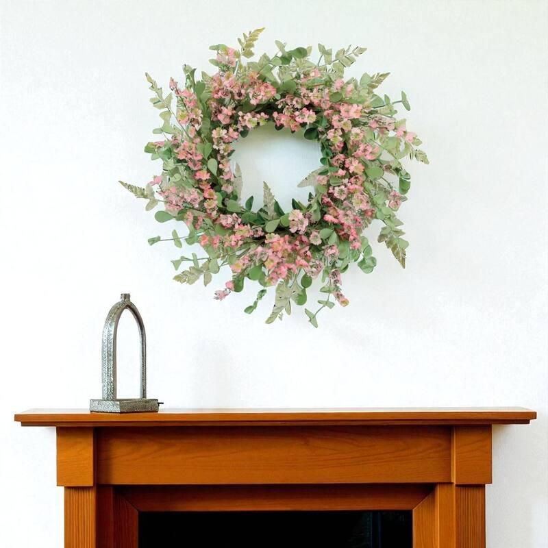 HomeRoots 18" Pink And Green Mixed Assortment Artificial Wreath - Green/Pink - 17.75 in. x 17.75 in. x 15.45 in.