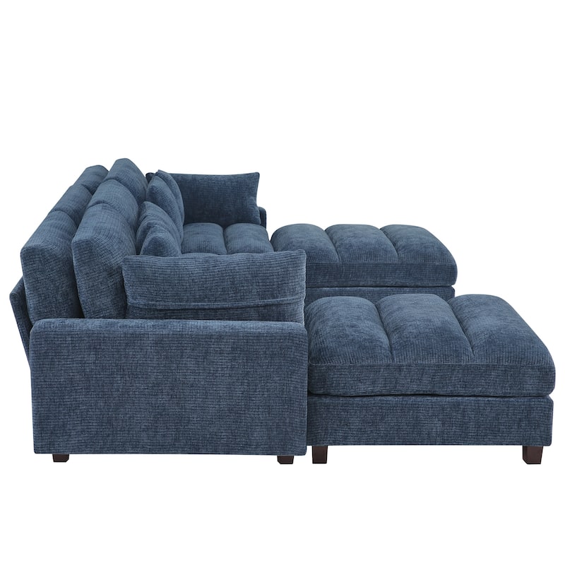 Extra-Large Modern Chenille Sofa Set (128.4 Inches With Pillow Stools) - 128.4"W X 44.1"D X 33.9"H