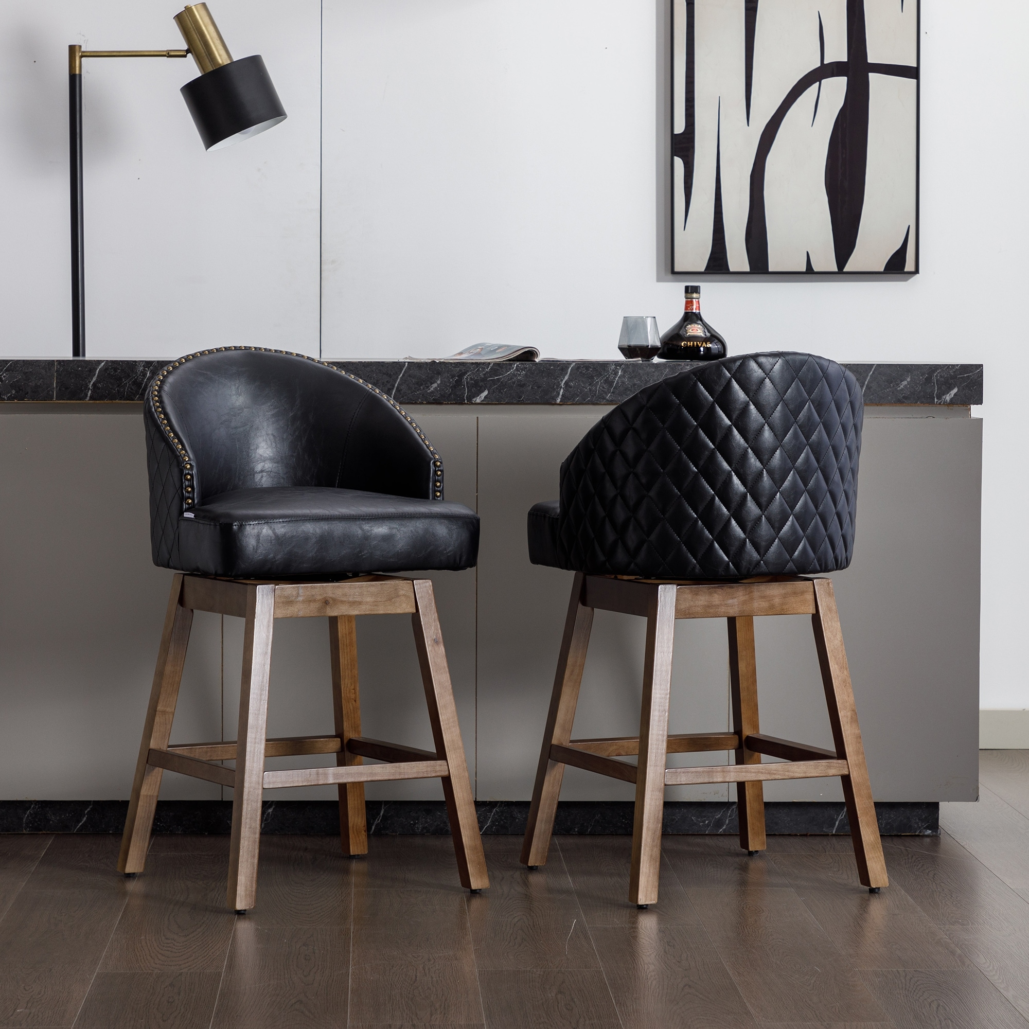 Swivel Wood Counter Height Bar Stools with Footrest Set of 2