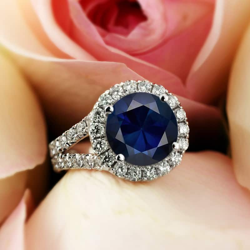 Auriya 18k Gold 4ctw Blue Sapphire Halo Diamond Engagement Ring 2ct TDW (H-I, VS1-VS2)