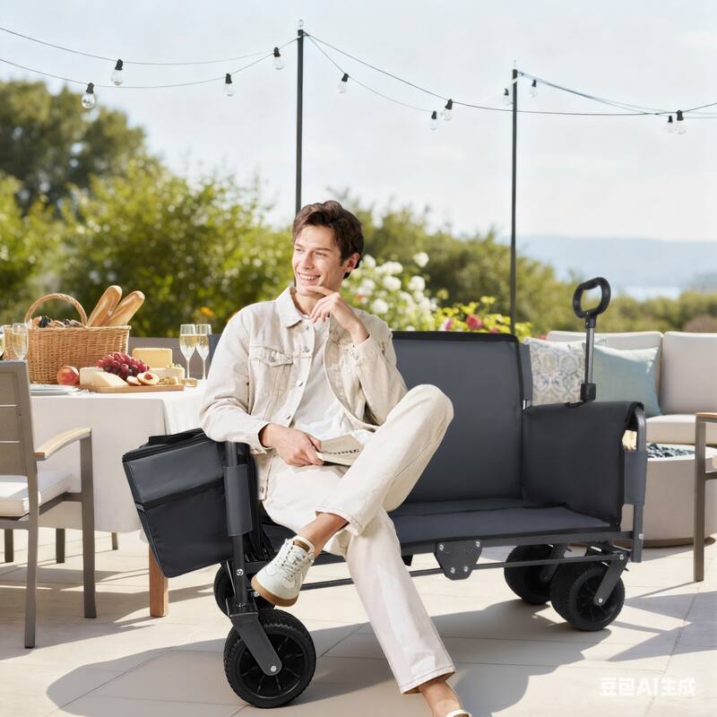 3-in-1 Folding Wagon Cart with Bench Seat, patent protection- Includes 1 ice pack, 500lbs Heavy-Duty Utility Wagon