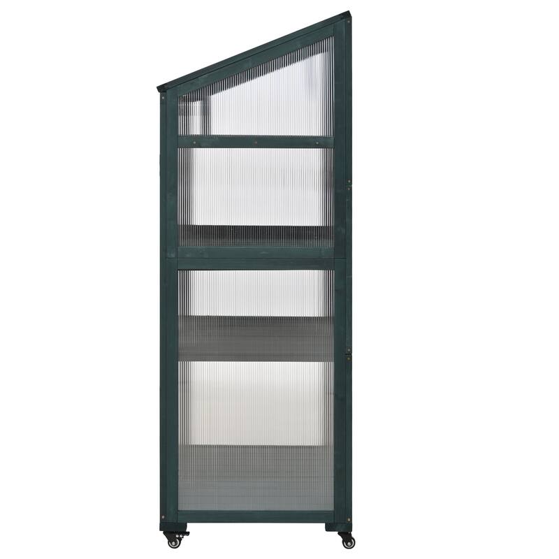 Roomfitters 62" Wood Greenhouse Cold Frame with Wheels and Adjustable Shelves for Indoor Outdoor Use, Green