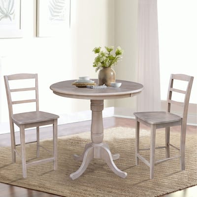 36" Round Extension Dining Table 34.9"H With 2 Madrid Counterheight Stools