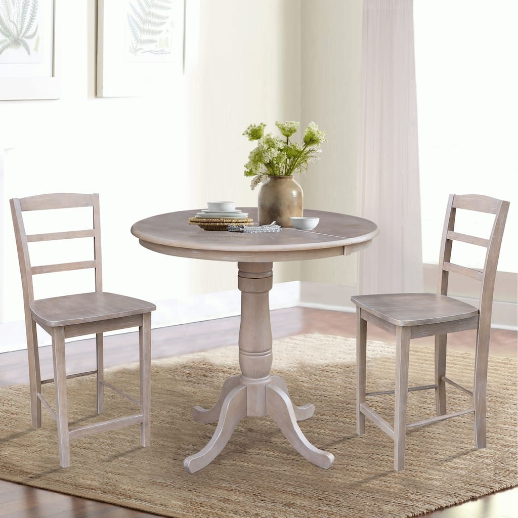36" Round Extension Dining Table 34.9"H With 2 Madrid Counterheight Stools