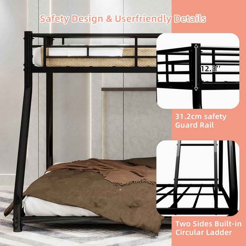 GDFStudio - Heavy-Duty Metal Twin Over Full Bunk Bed with Storage