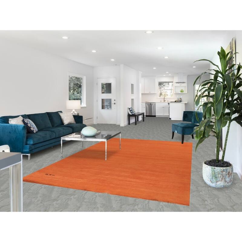 Orange Gabbeh Modern Area Rug Hand-Knotted Tribal Wool Carpet - 6'3" x 9'8"