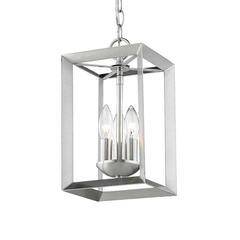 3 Light Geometric Small Mini Rectangle Pendant in Satin Nickel