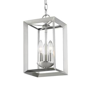 3 Light Geometric Small Mini Rectangle Pendant in Satin Nickel