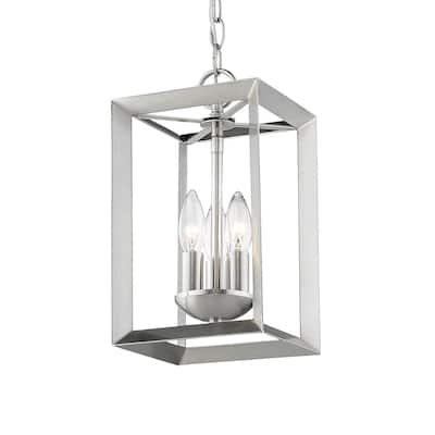3 Light Geometric Small Mini Rectangle Pendant in Satin Nickel