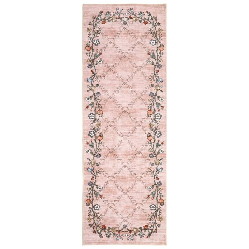 Floral Area Rugs for Living Room Low Pile Non Slip Rugs Washable Soft Foldable Accent Carpet Home Decor